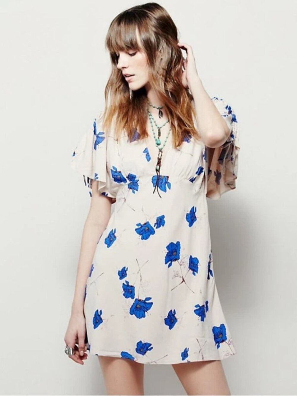 Free People Drapey Melanie Dress in Pearl Combo Size 8 Floral Flowy